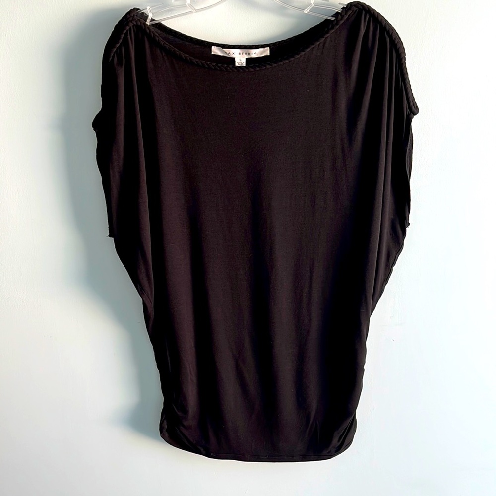 MAX STUDIO BLACK DOLMAN SLEEVE TOP, SIZE LARGE